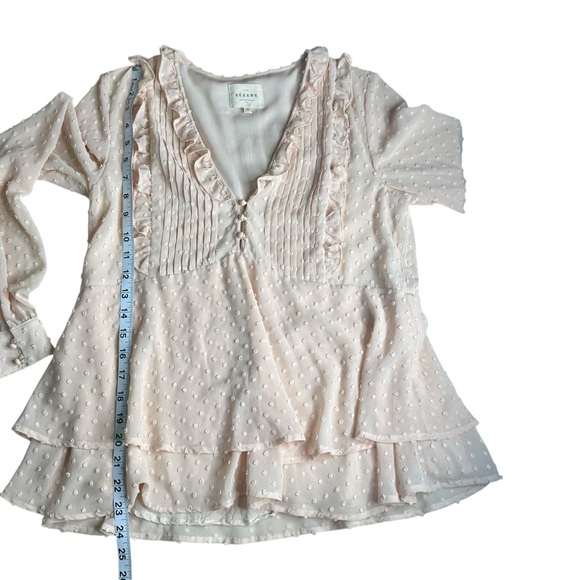 Sezane Mirta Blouse Swiss Dot Flirty Romantic Peachy/Pink Ruffle Blouse Size 36 - Picture 6 of 10